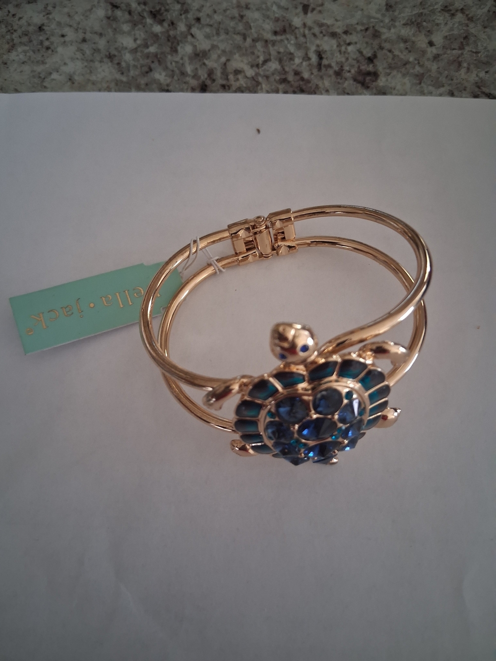 Gold-Tone Turtle Bracelet with Blue Crystal Accents